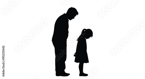 A father comforts his sad daughter in a striking black silhouette