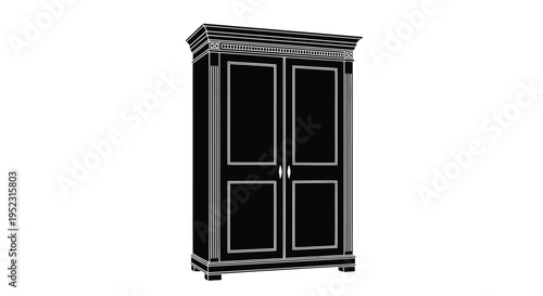 Detailed illustration of a classic wardrobe black form against white background silhouette