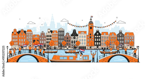 People Walking on City Bridge.