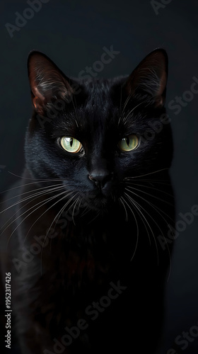 AI-Generated Portrait of a Mysterious Black Cat with Striking Green Eyes – Elegant Feline on Dark Background