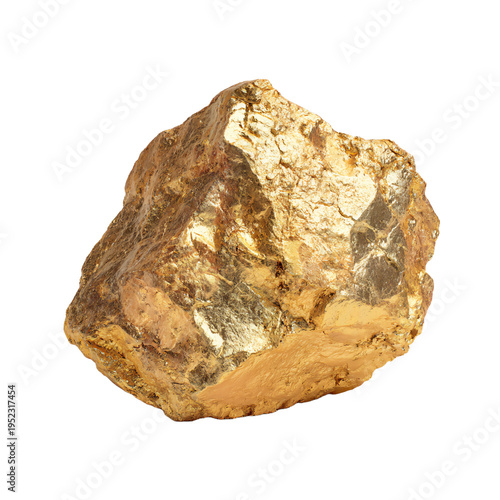 Large Gold Rock Shiny Surface Isolated White Background