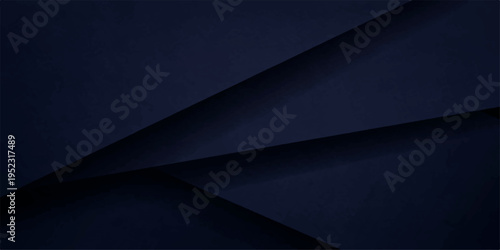 A dark blue abstract background features a digital 3d paper curl in the corner of a blank vector banner template with a light texture and art pattern for business card design