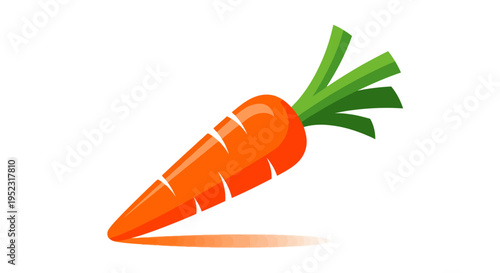 Stylized graphic illustration of a fresh orange carrot with green leaves