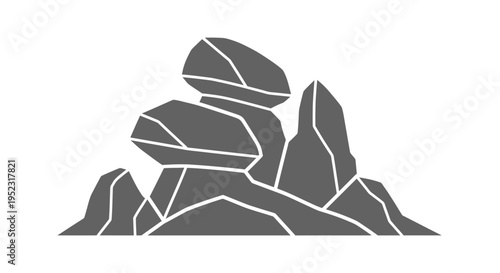 Stylized gray rock formation minimalist vector illustration design element