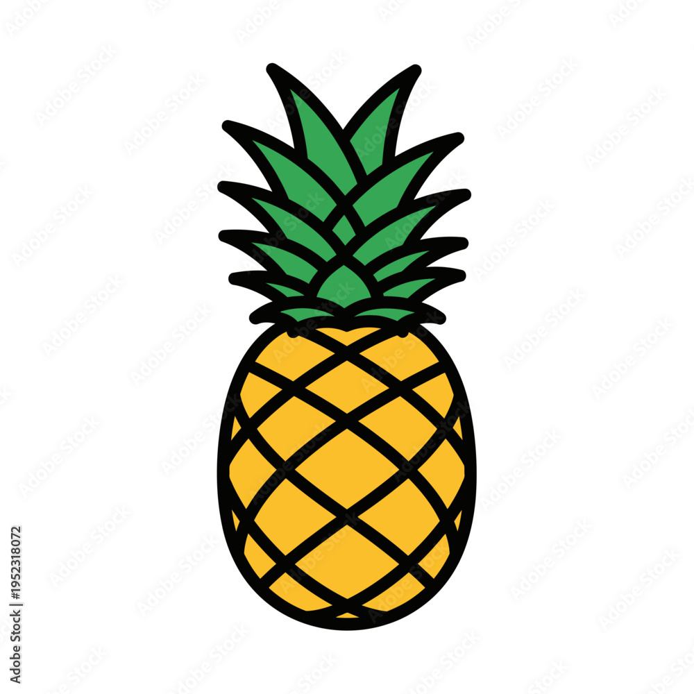 Obraz premium Stylized pineapple fruit icon with green leaves and yellow body