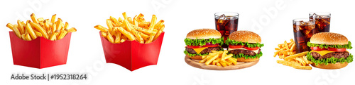 Assorted fast food items isolated on transparent background