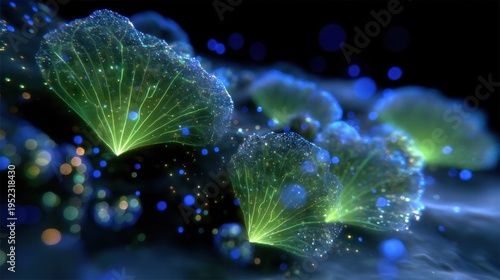 Macro of Glowing Microbial Biofilm on Underwater Rock