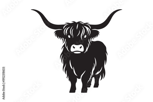 Scottish Highland cow silhouette mascot vector.