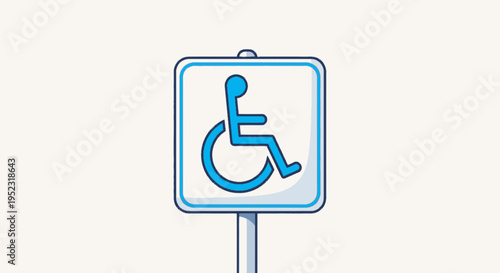 A blue and white handicap sign on a pole, depicting a person in a wheelchair