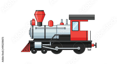 Cartoon illustration of a classic red and black steam locomotive train