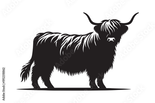 Highland Cow Scottish Cattle Black Silhouette Vector Illustration.