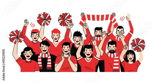 A cheerful group of fans excitedly cheering at a sporting event