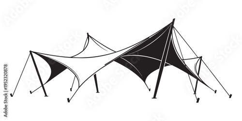 Modern tensile structure illustration in black and white vector