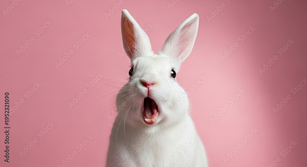 Obraz premium Easter day celebration with a surprised white rabbit
