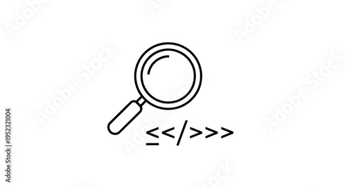 Magnifying glass with coding symbols.