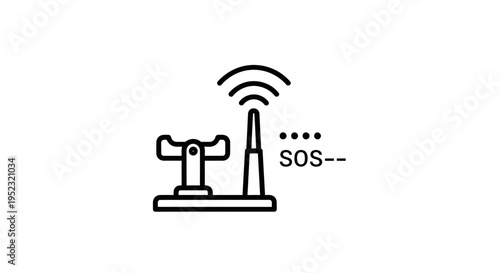 Black line art satellite communication antenna.