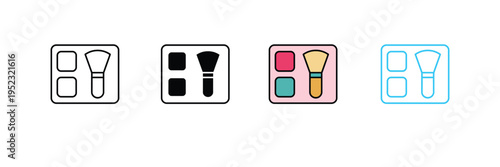 Makeup Cosmetics Palette Icon with Brush for Beauty Salon, Fashion Branding, and Skincare Products. Symbol Vector Illustration.