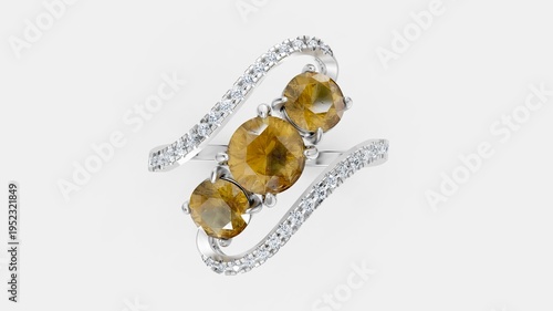 Photography Elegant trilogy engagement ring with graceful structure.