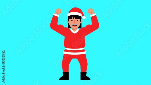Cheerful Santa Character Flexing Biceps, Radiating Holiday Joy and Strength for Christmas Celebration