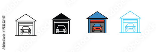 Residential Car Garage Icon for Real Estate, Vehicle Parking, and Home Architecture Service. Symbol Vector Illustration.