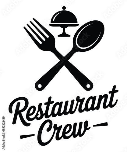 Black and white restaurant crew with crossed fork spoon and food cloche