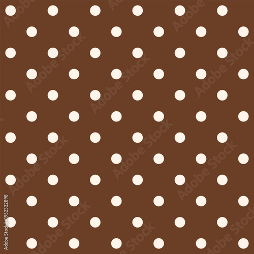 White dots dot a warm brown background. Pattern repeats evenly in all directions. Simple, cheerful, and universally pleasing design. Ideal for textile, packaging, or decor projects