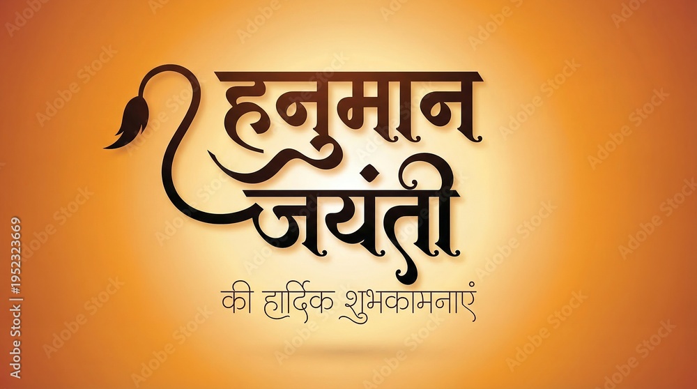 Obraz premium Hanuman Jayanti Wishes Hindi Calligraphy – Indian Festival Typography Poster
