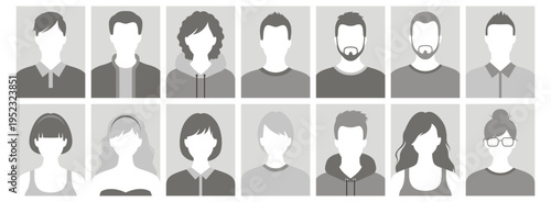 Grid diverse avatar portraits highlighting online creators and influencers, casual silhouettes, rounded frames, thumbnail icons for socials, content branding and channel placeholders