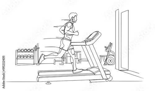 A man running on a treadmill in a modern gym