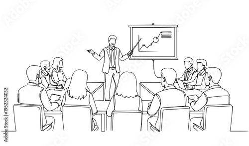 A businessman giving a presentation to a group of people in a meeting room
