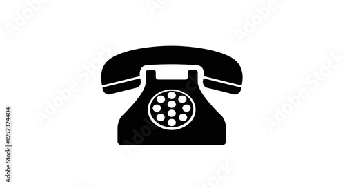 A classic black telephone icon with rotary dial against a white backdrop