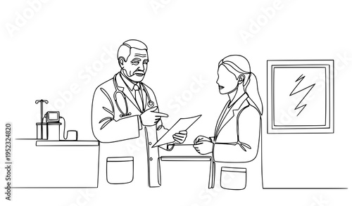 A doctor and patient discussing medical records in a clinic