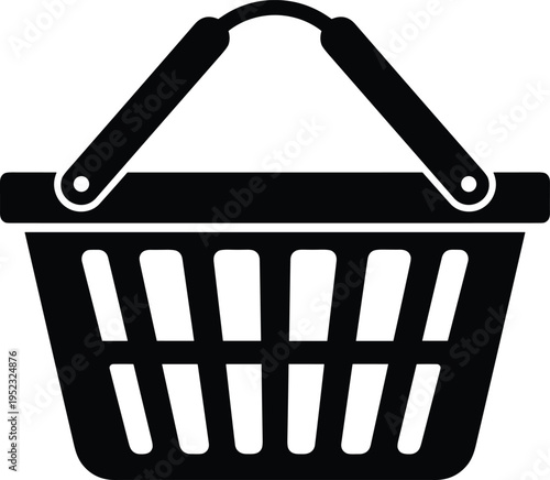 Shopping basket icon in solid black style, representing retail, ecommerce, online shopping, purchase, and store concepts in minimalist design isolated on clean background