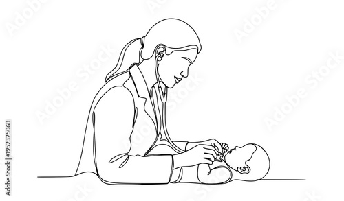 A minimalist line art illustration of a mother breastfeeding her baby