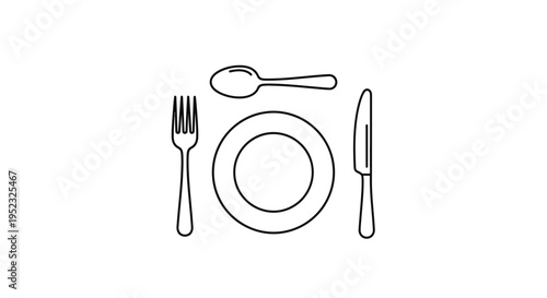 Minimalist Flatware Setting: Plate, Fork, Knife, Spoon Outline Icon