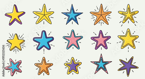 Colorful Hand-Drawn Star Collection - Cute Cartoon Style