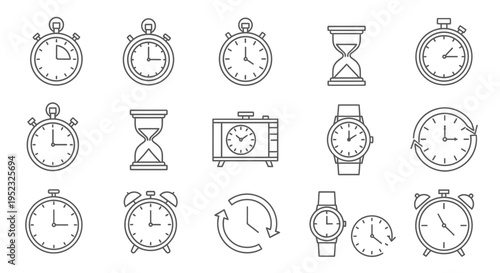 Clock Icons Collection: Stopwatch, Hourglass, Alarm, Watch, Time