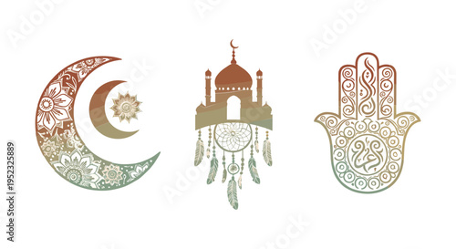 Islamic Symbols Moon Mosque Hand.