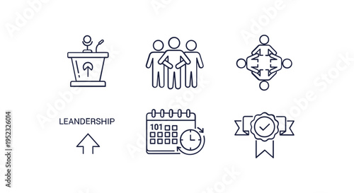 Leadership Teamwork Network Icons Set.