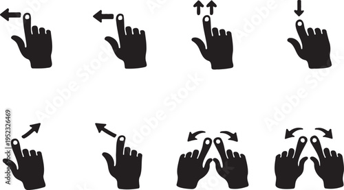 hand gesture cursor click icon set pointer symbols, user interface hand shapes minimal graphic pack, cursor hand icon bundle click gesture set
