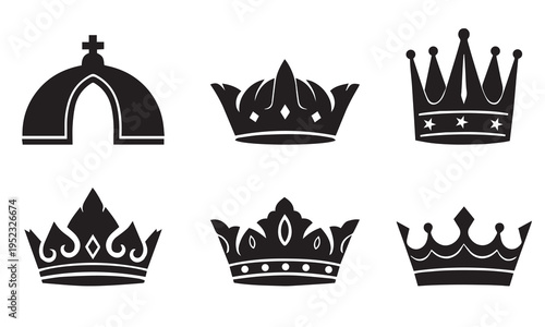 Collection of six different royal crowns and mitre