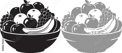 Two bowls of assorted fresh fruits displayed side by side on a flat surface