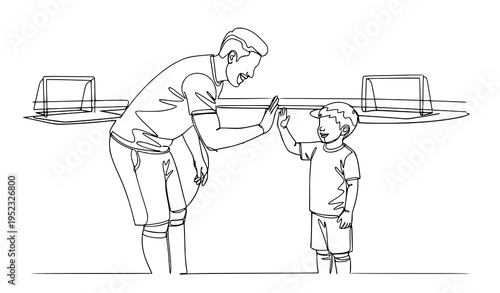 A vector graphic illustration of a man and a boy giving a high-five