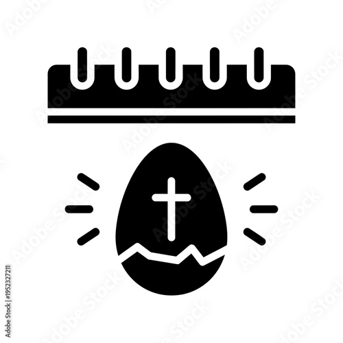 Christian Easter calendar icon with cross and cracked egg