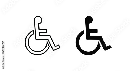 Two black and white depictions of a person in a wheelchair