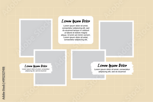 Pictures or photos frame collage, page grid layout abstract photo frames and digital photo wall template