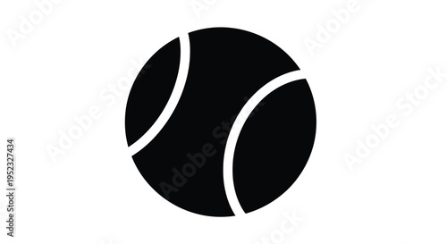Simple black and white illustration of a classic tennis ball design