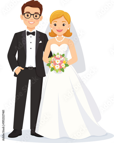 A beautifully dressed bride and groom standing together