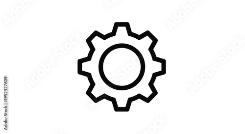 Simple black and white illustration of a single gear or cogwheel