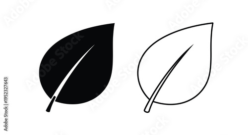 Two simple leaf outlines one filled and one a line drawing